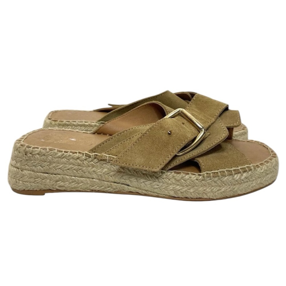 Anthropologie | Espadrille Criss-Cross Slide Sandals Tan Microsuede Size 41